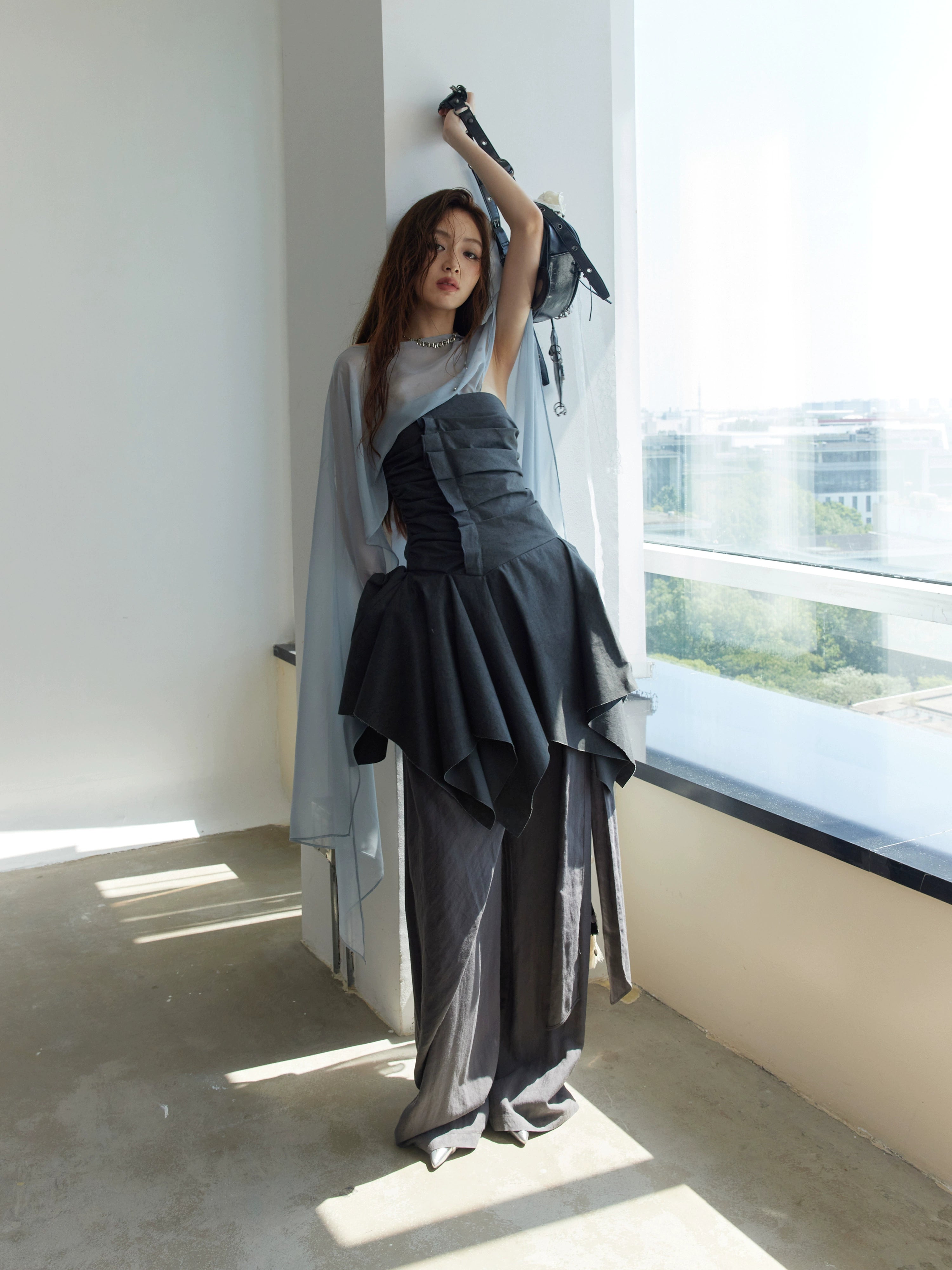 Ruffle Waist Wide-Leg Palazzo Pants
