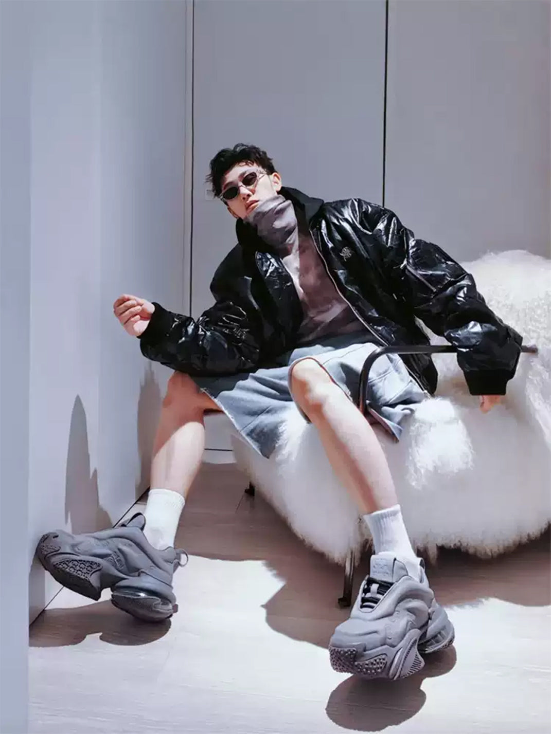 White Vortex Embossed Platform Sneakers