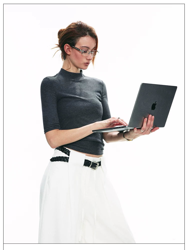 Ribbed Mock Neck Fitted Top