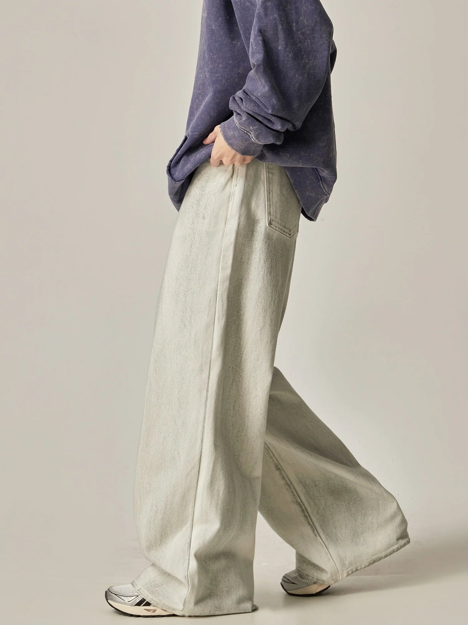 Wide-Leg Ecru Linen-Blend Jeans