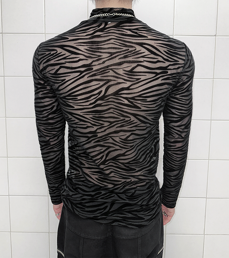 Shadowstripe Sheer Mesh Turtleneck