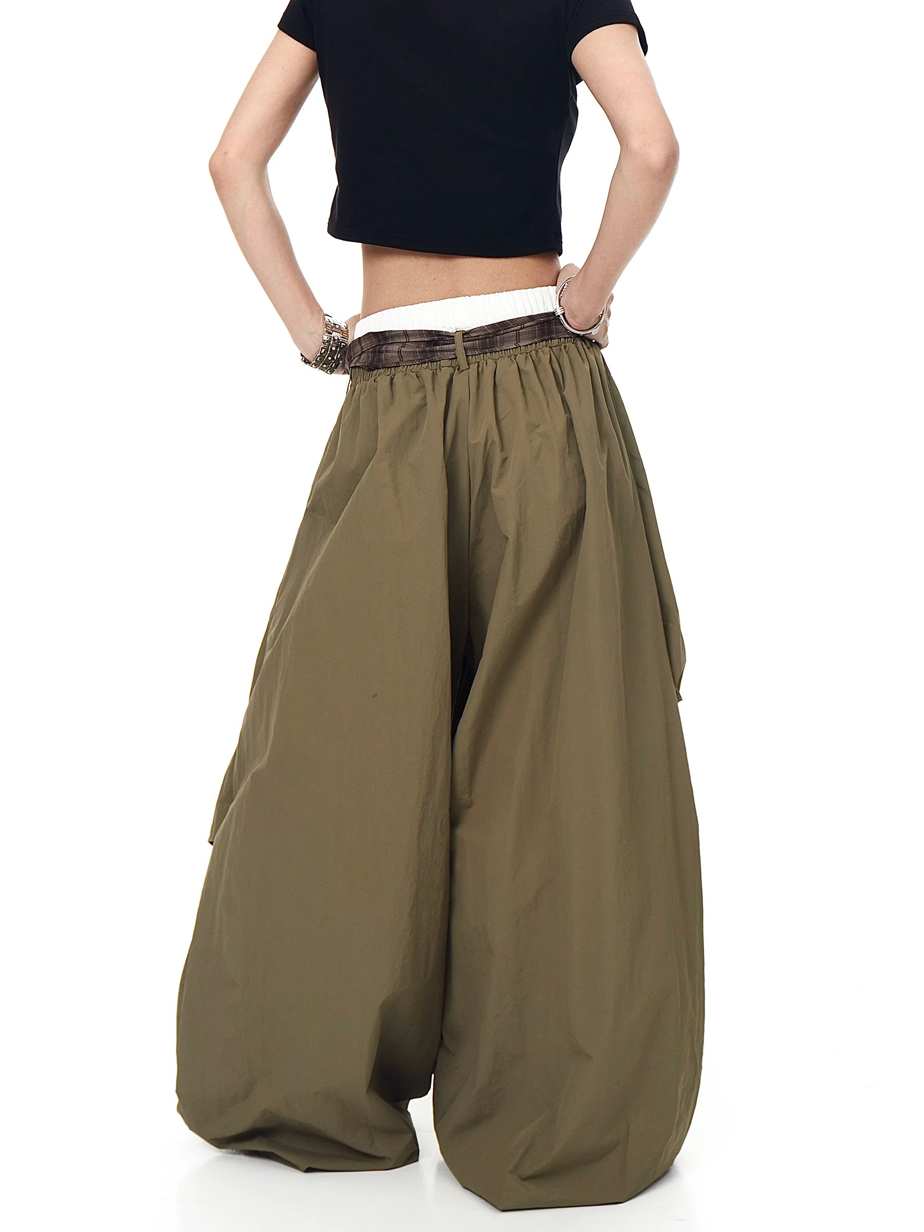 Plaid Shroud Parachute Skirt Pants
