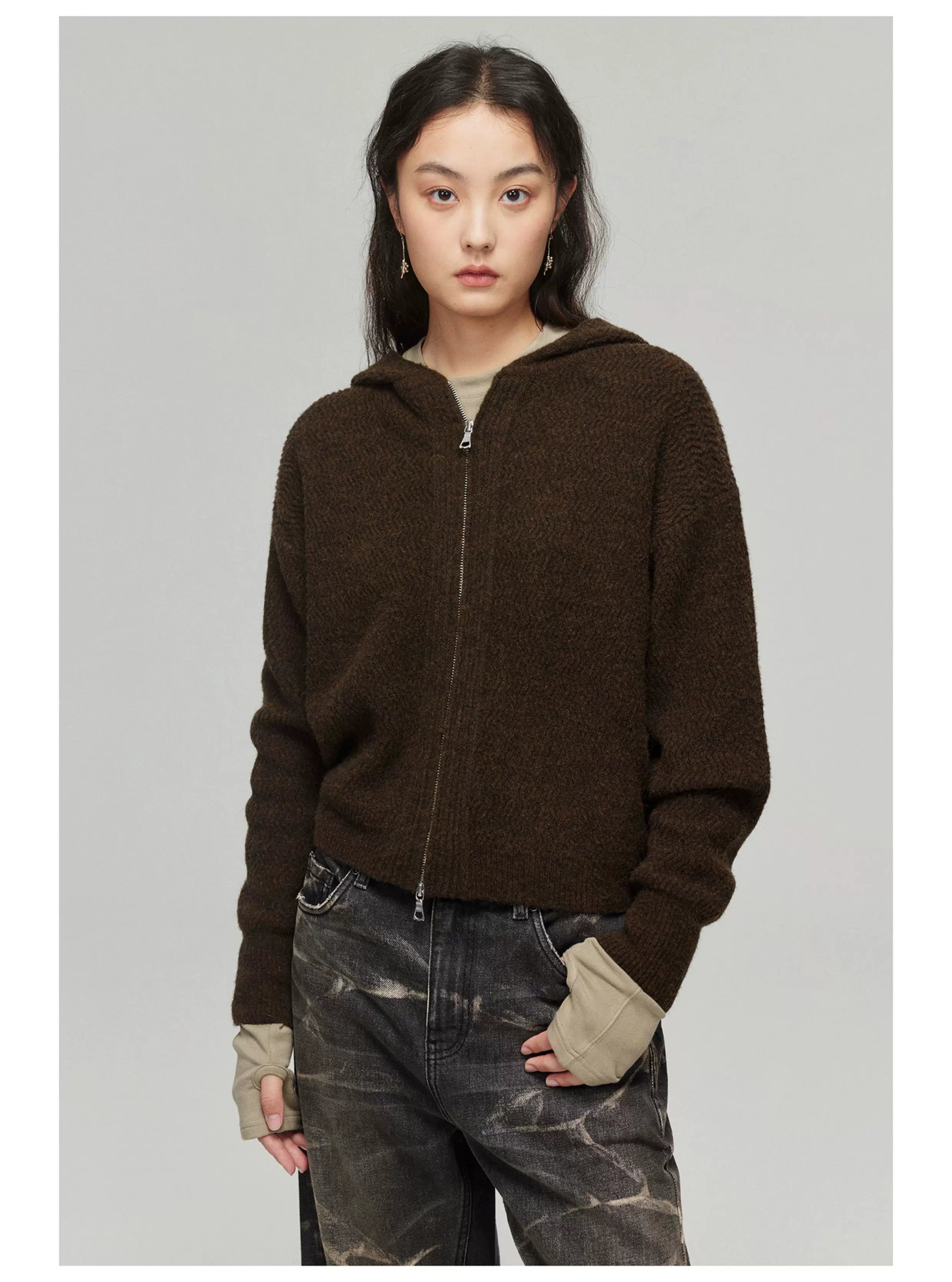 Mochafuzz Cropped Knit Hoodie