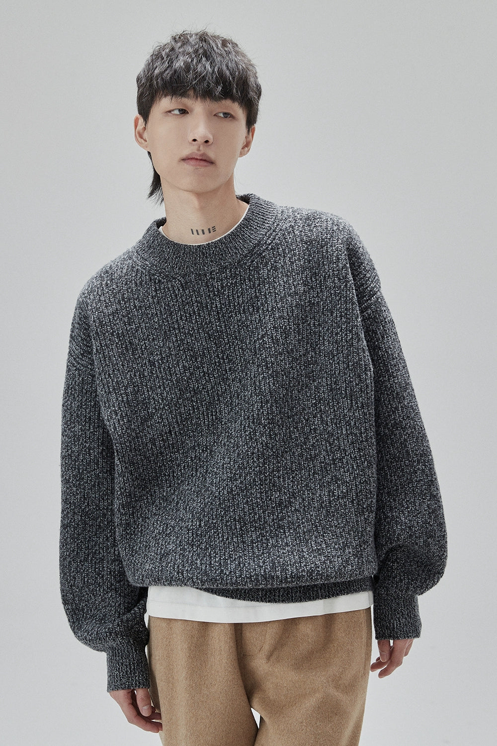 Wide-Sleeve Oversized Crew Neck Sweater