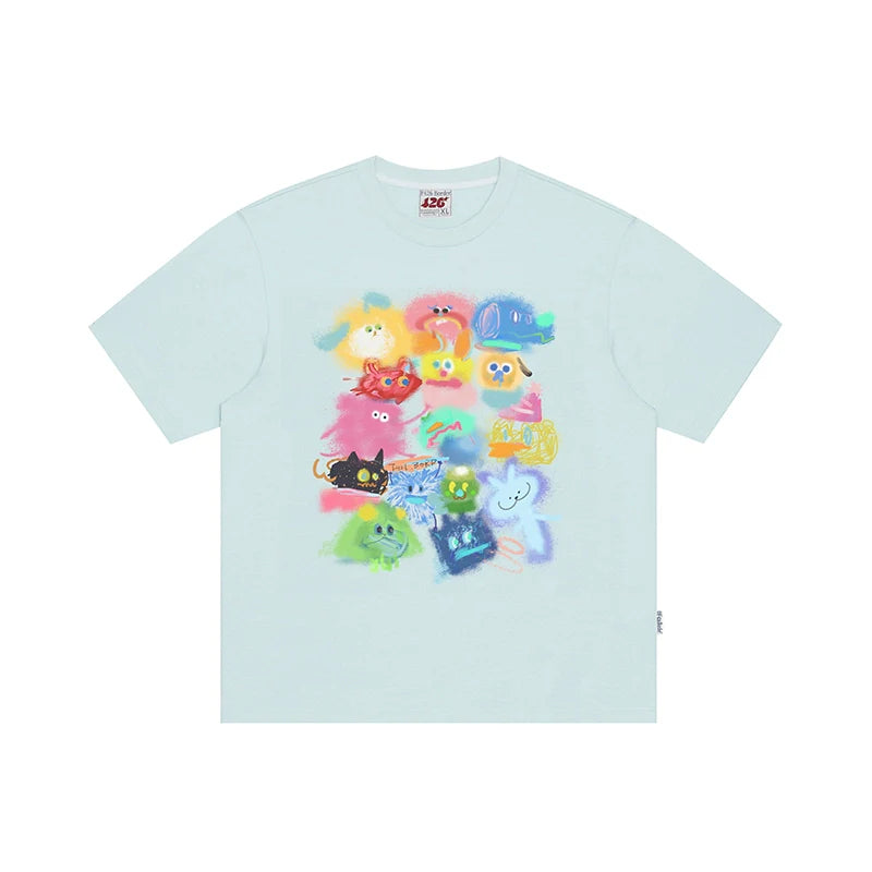 T-Shirt with Gradient Cartoon Print - chiclara