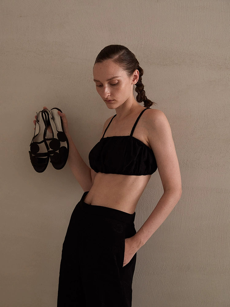 Black Circle Strap Flat Sandals