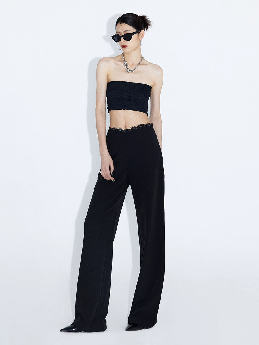Moonlit Lace-Waist Wide-Leg Pants