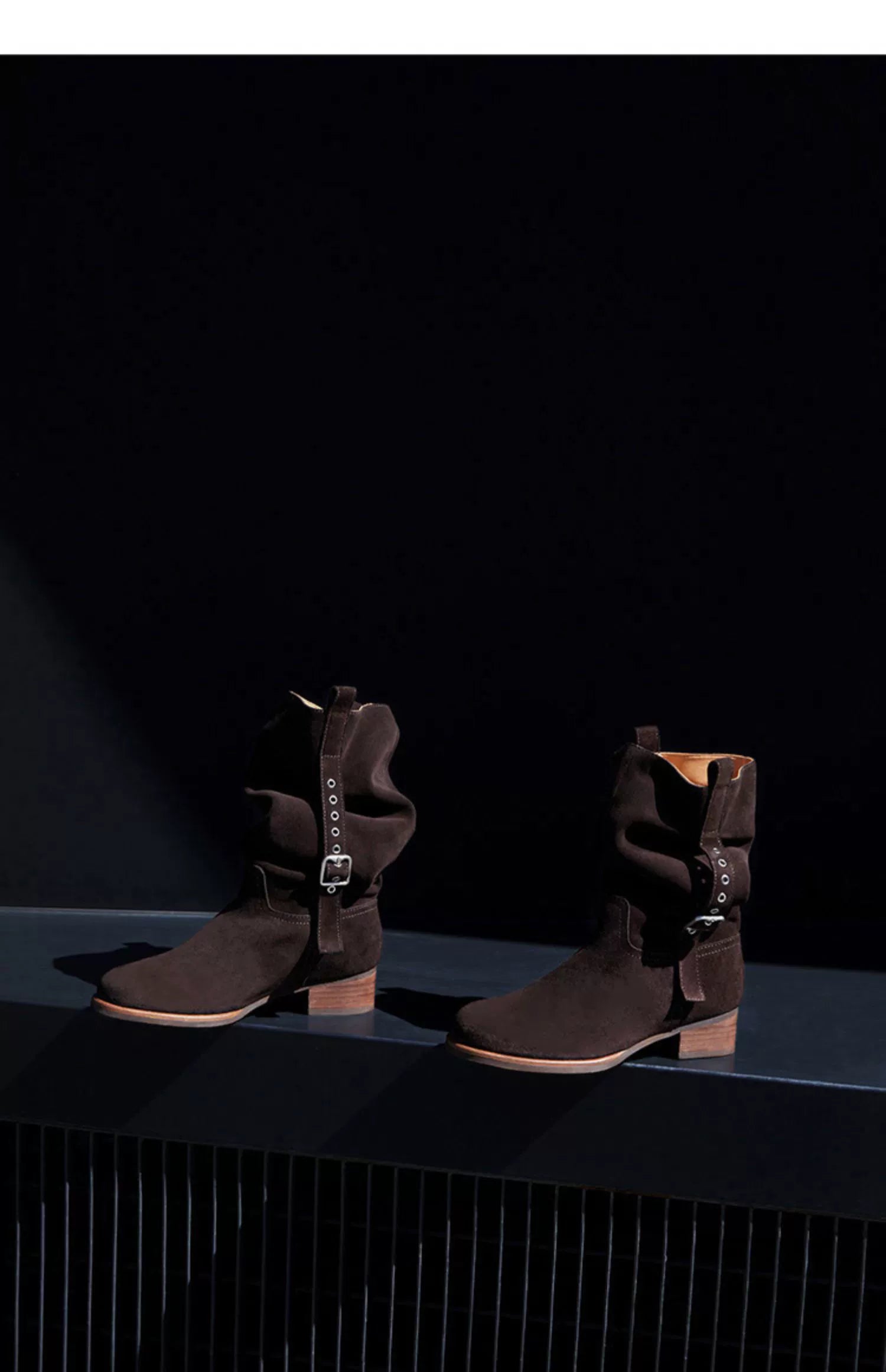 Suede Slouchy Buckle Ankle Boots