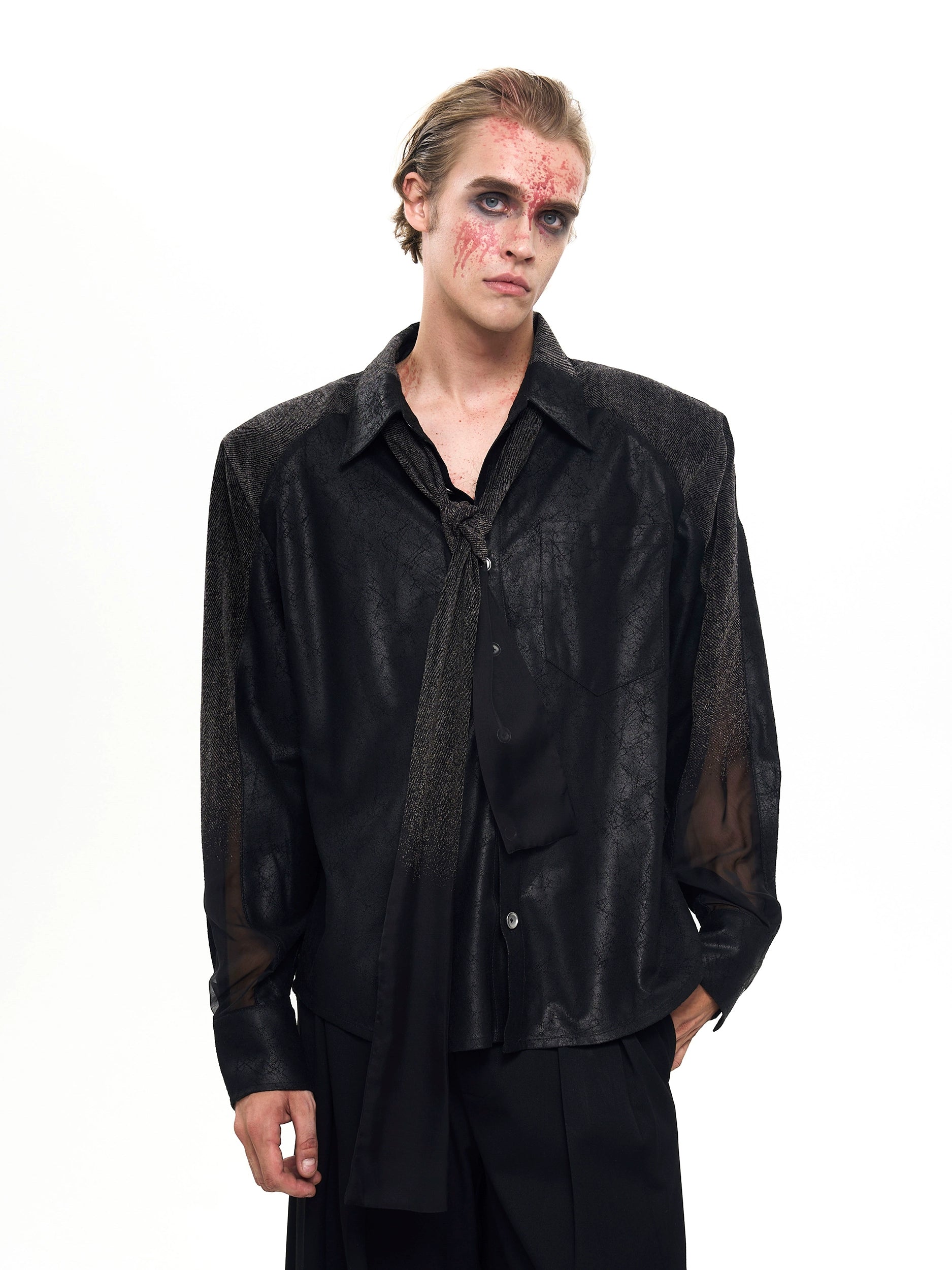 Sheer Panel Metallic Black Shirt