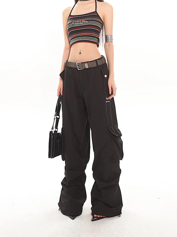 Retro American Style Loose Fit Pocket Work Pants - chiclara