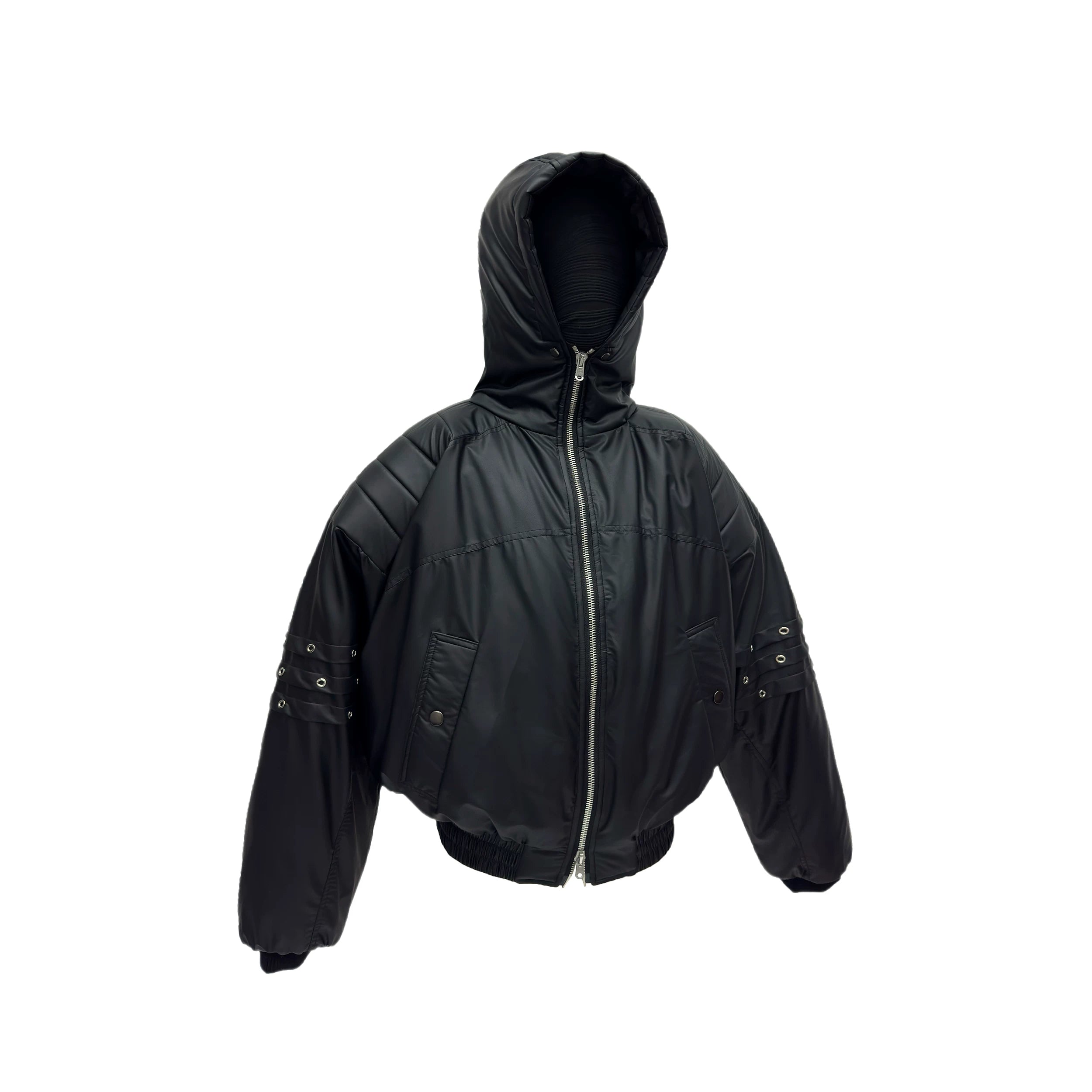 Midnight Rivet Hooded Puffer Bomber