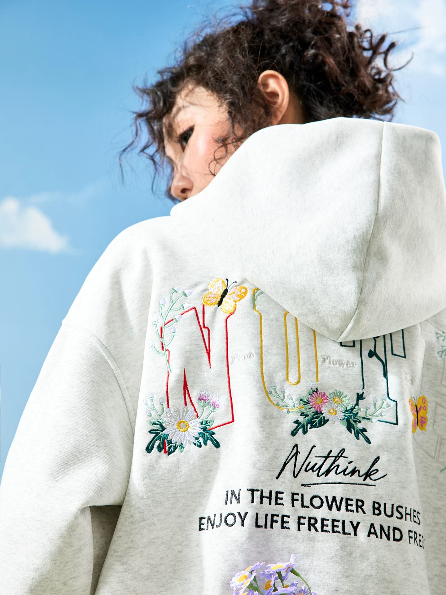 Floral Graphic Embroidered Zip-Up Hoodie