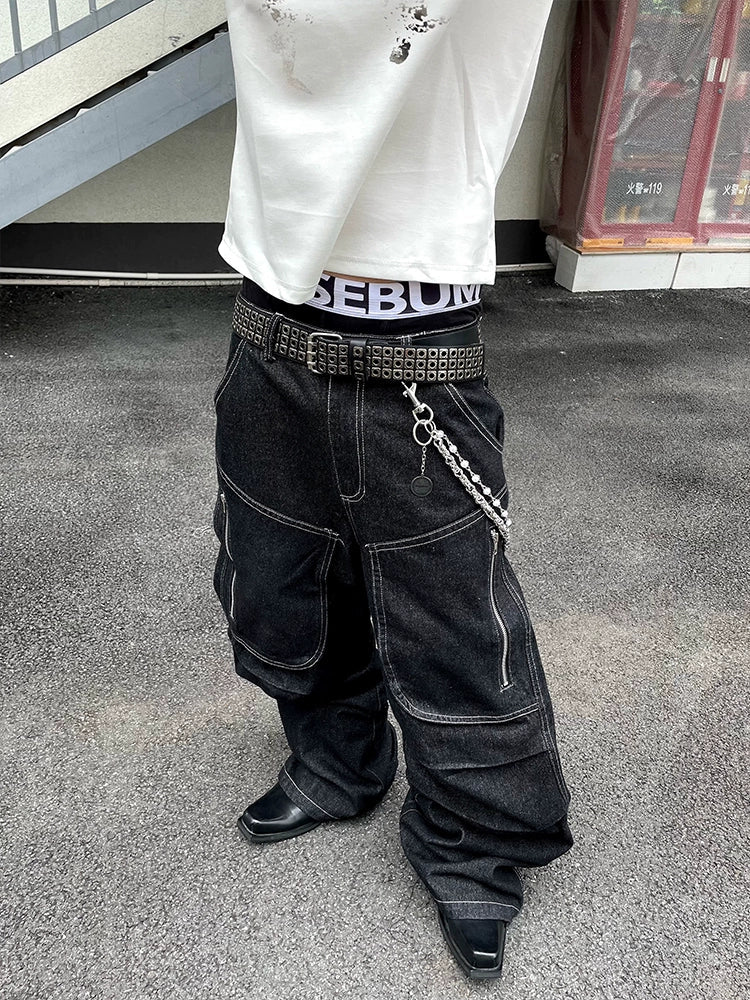 Black Utility Zipper Cargo Jeans