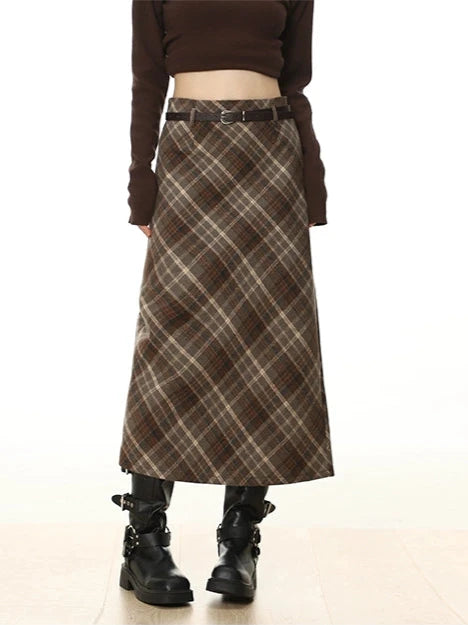 High-Waisted Plaid Skirt