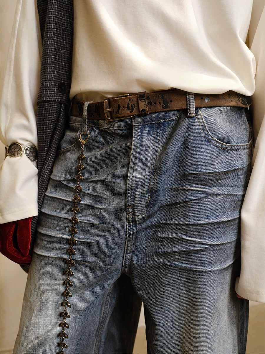 Distressed Pattern Leather Belt