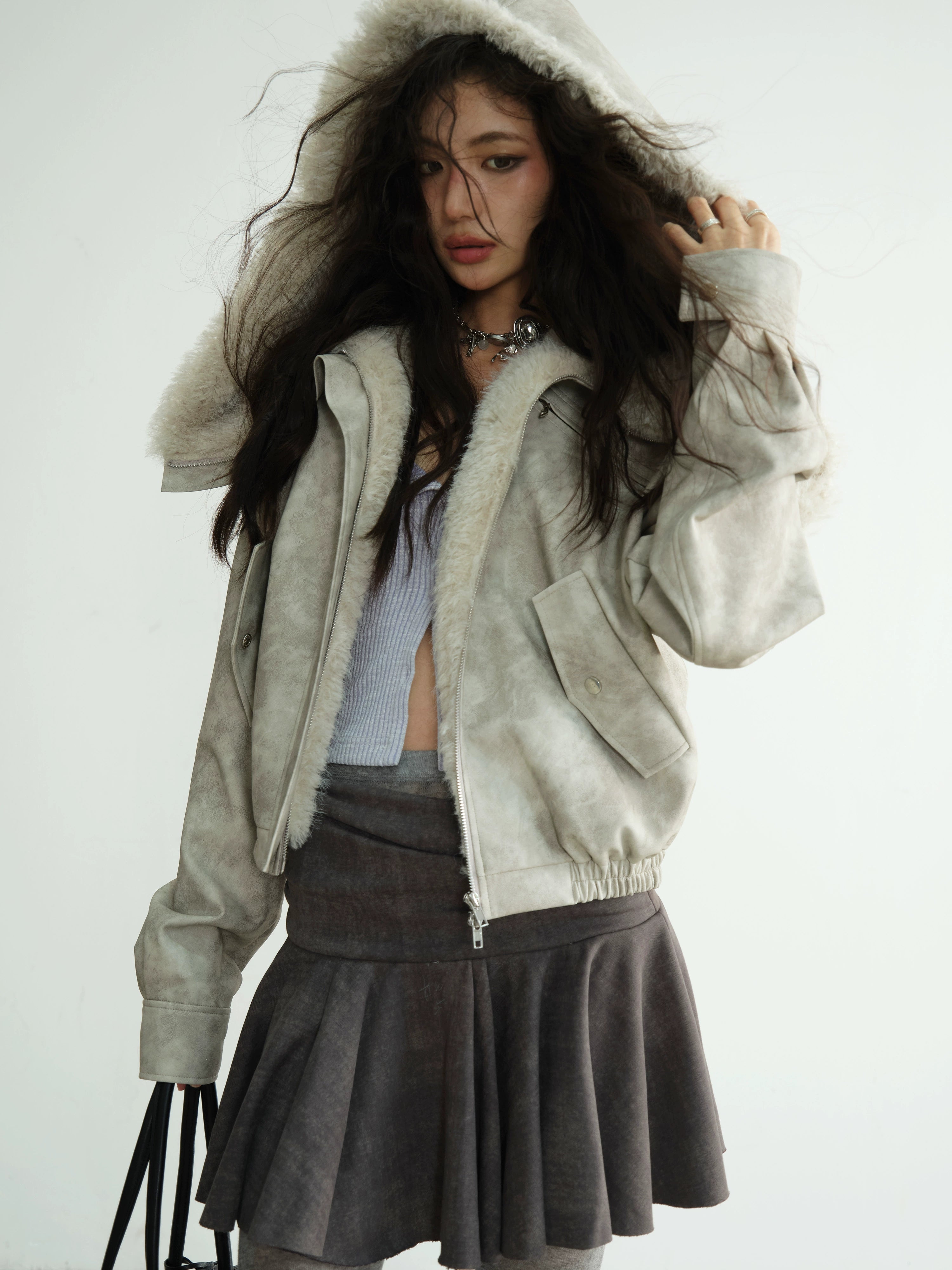 Faux Shearling Hooded Jacket
