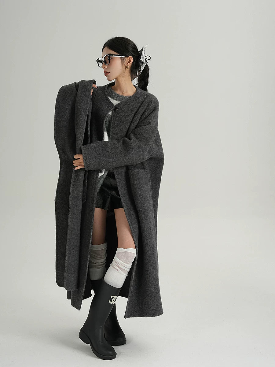 Cocoon Scarf-Panel Wool Coat