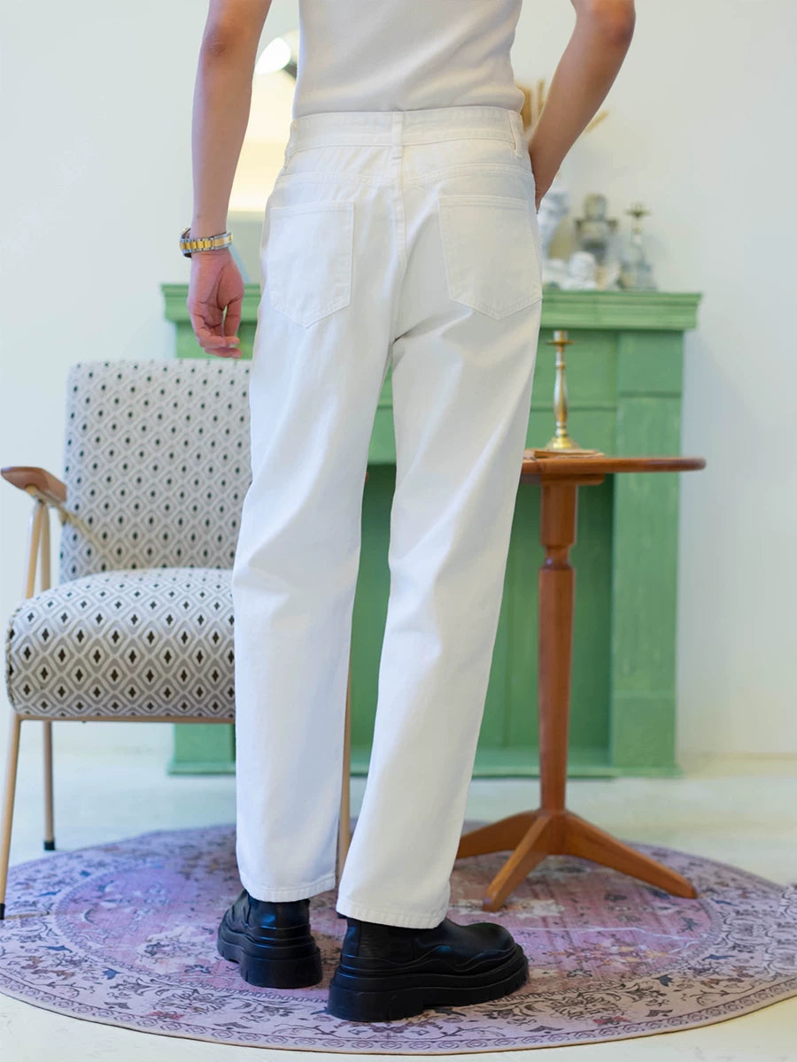 Gallery White Straight-Leg Denim Pants