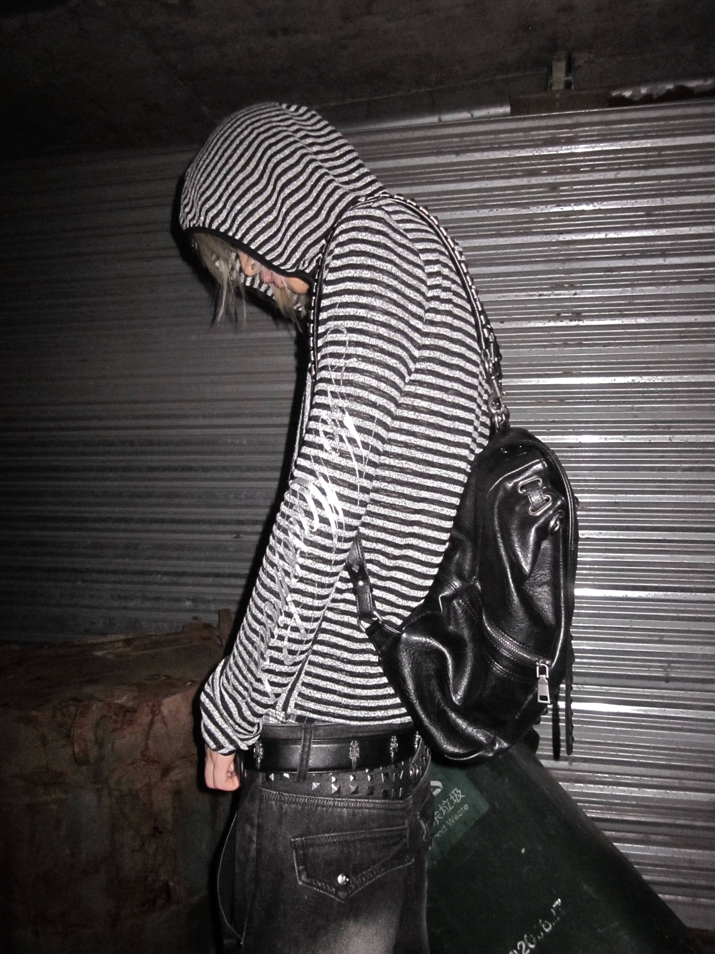 Silver Static Irregular Stripe Hooded Cover-Up Shirt