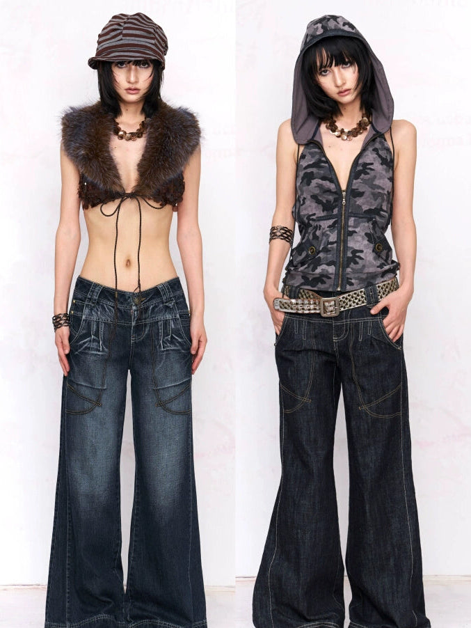 Midnight Cargo Wave Wide Jeans