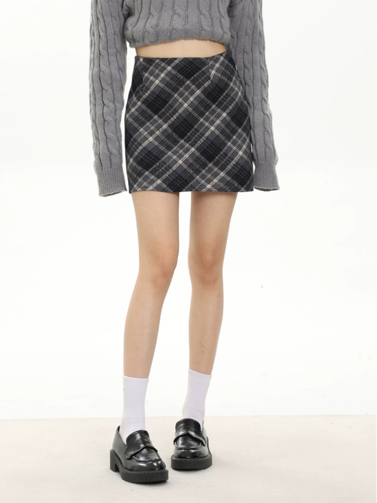 High-Waisted Plaid Skirt