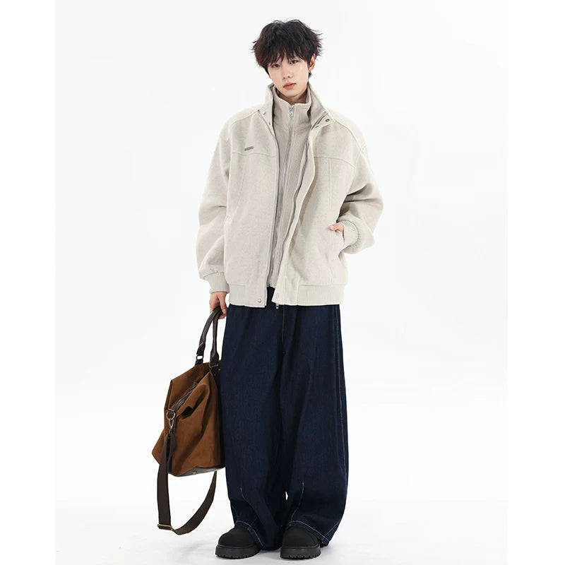 Frostloom Stand‑Collar Wool Bomber Jacket