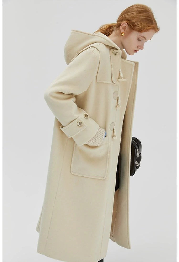 Winter Thicken College Style Hooded Mid-Length Melton Wool Coat - chiclara