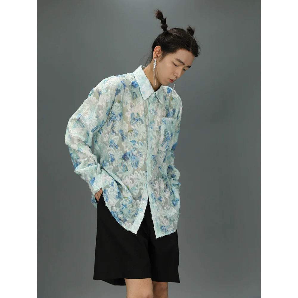 Ethereal Frost Floral Lace Button-Down Shirt