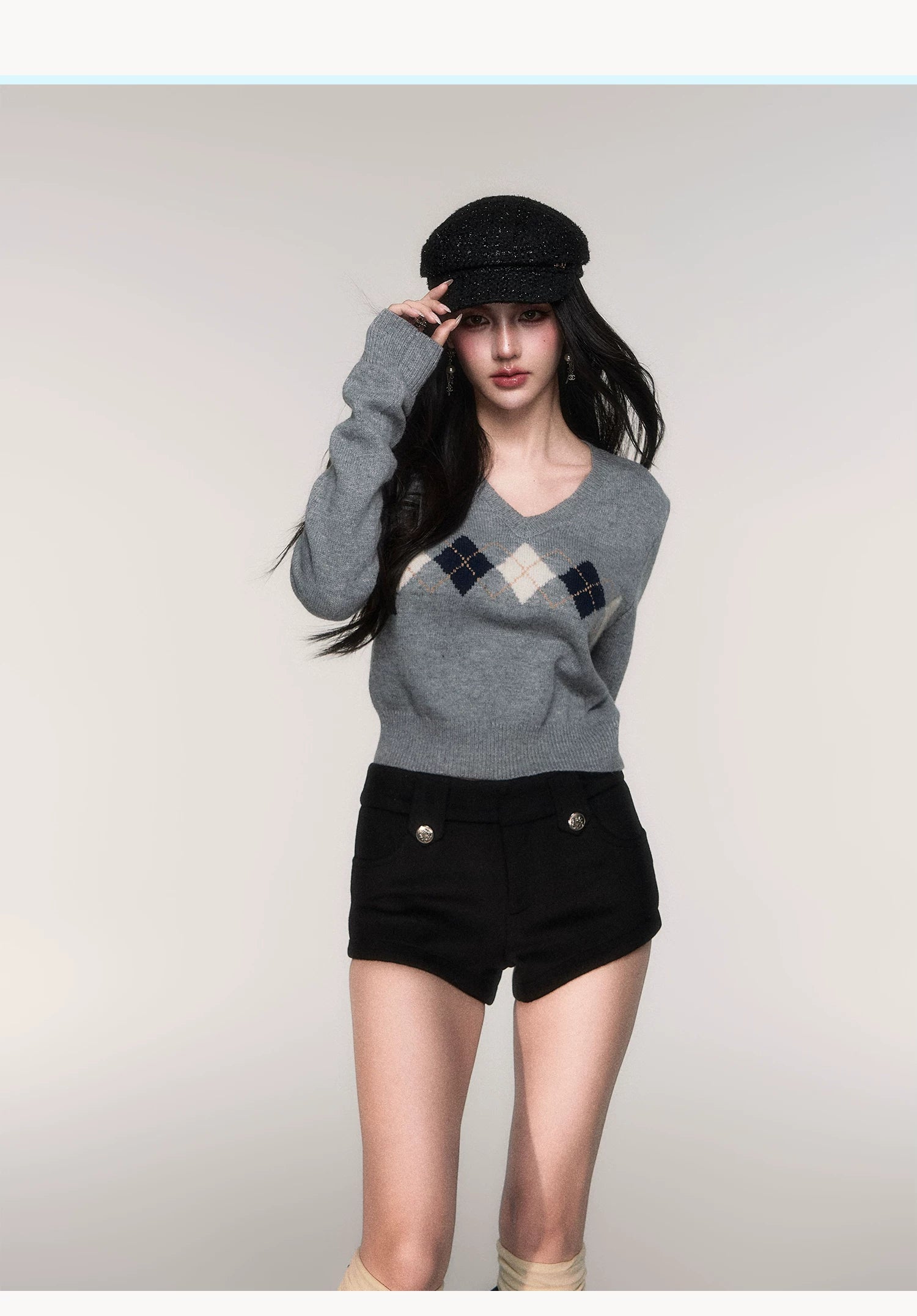 Argyle Muse Cropped Knit Sweater