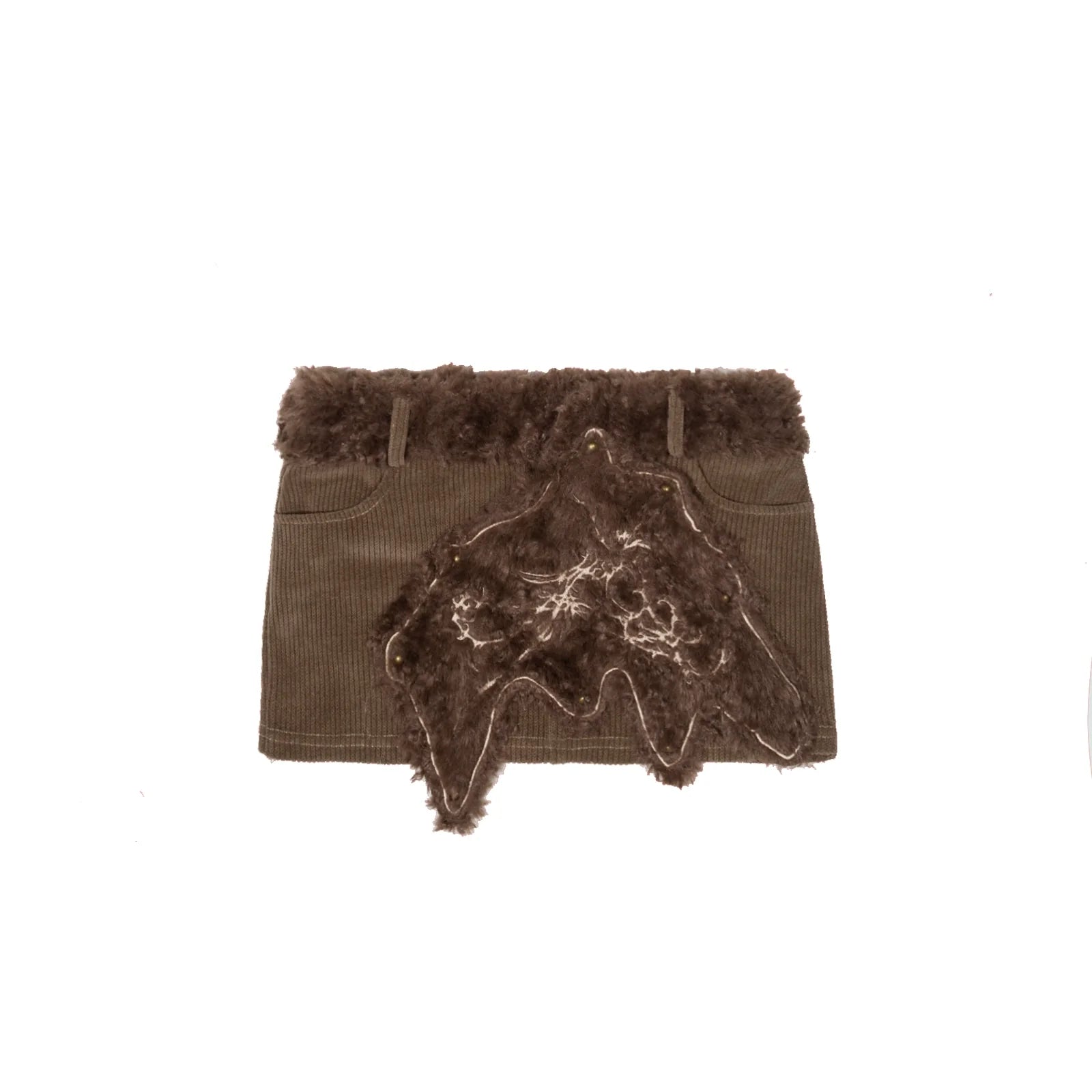 ARIADNAw Faux Fur Embellished Mini Skirt - Brown and Cream