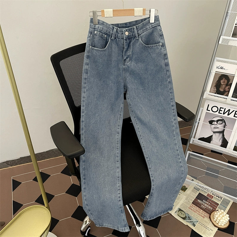 Washed Straight Leg Denim Jeans