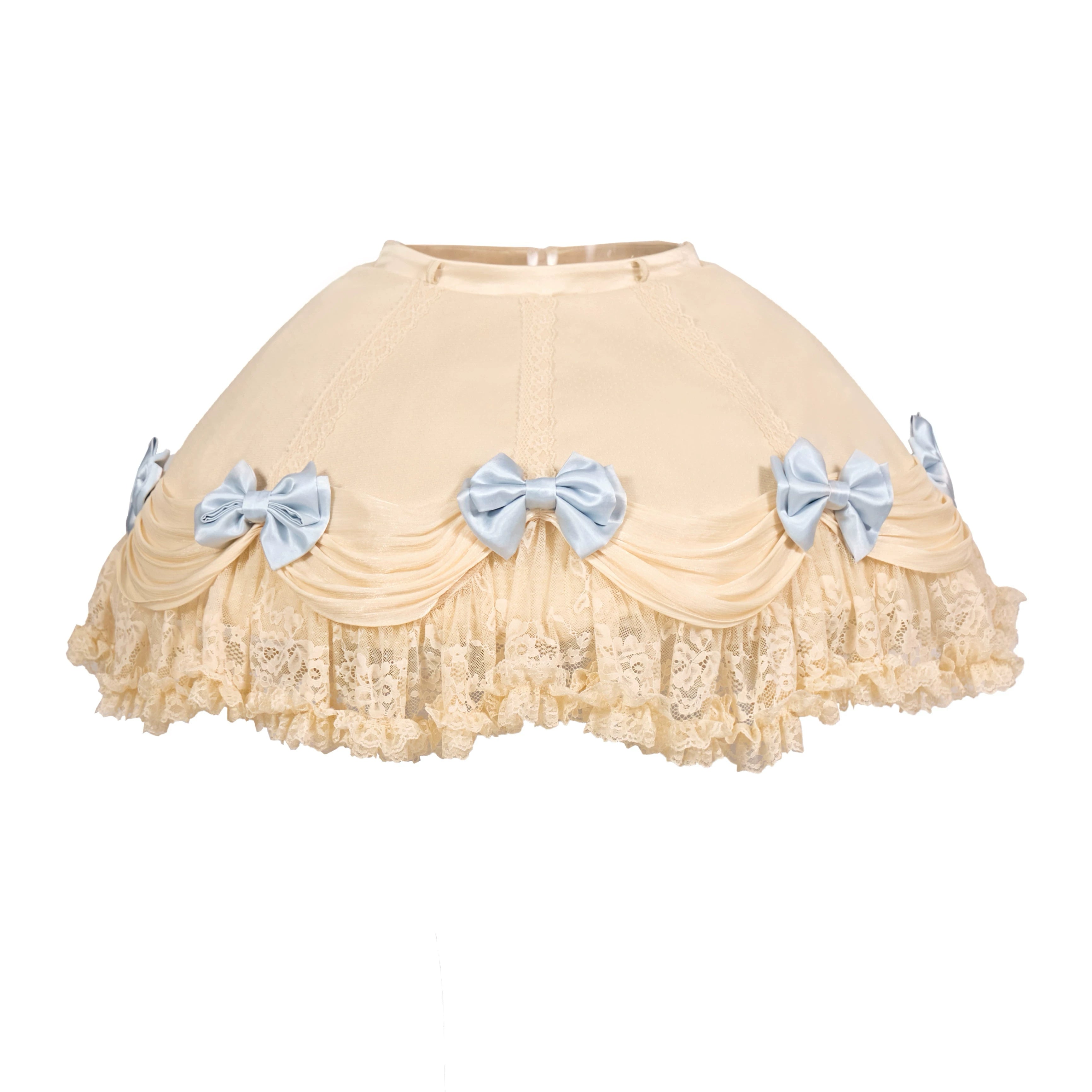 Lace Trim Bow Ruffle Mini Skirt