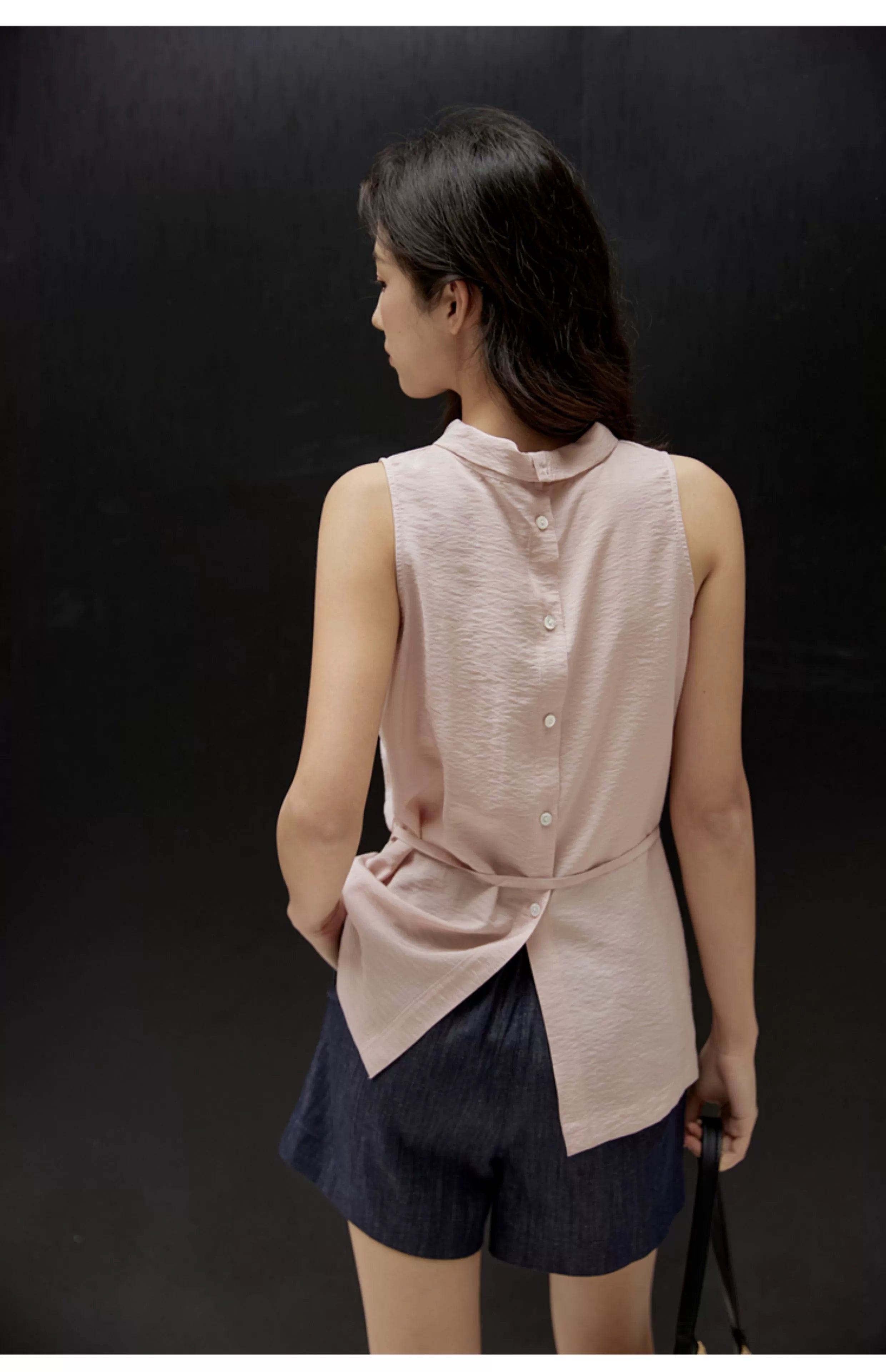 Sleeveless Light Pink Belted Top