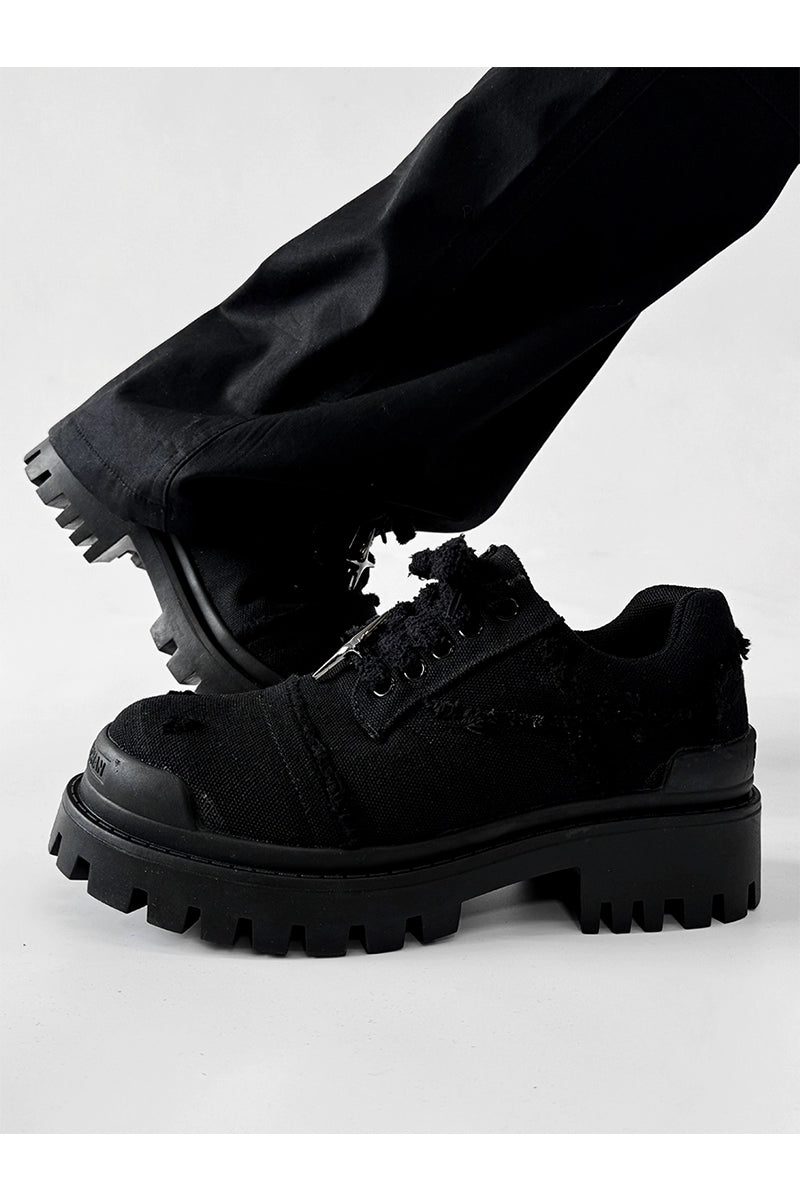 Chunky Black Canvas Platform Sneakers with Rugged Soles