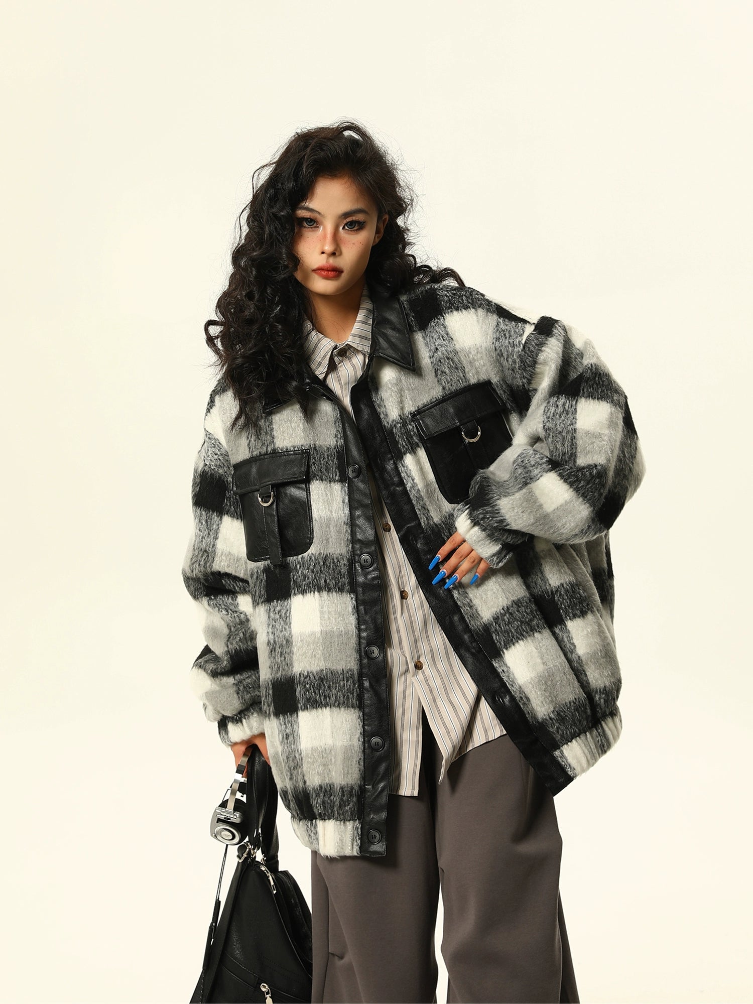 Monochrome Plaid Oversized Shacket