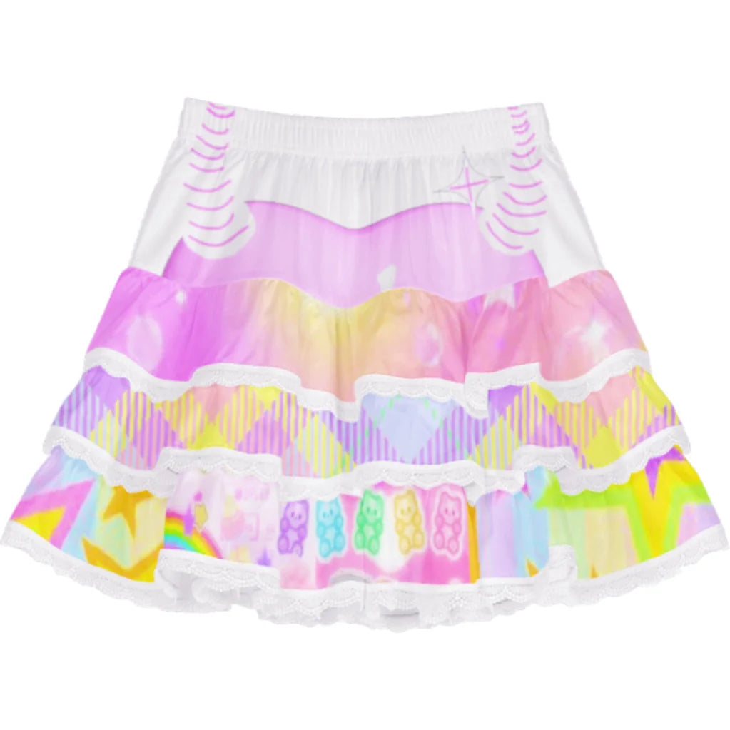 Rainbow Gummy Bear Tiered Mini Skirt