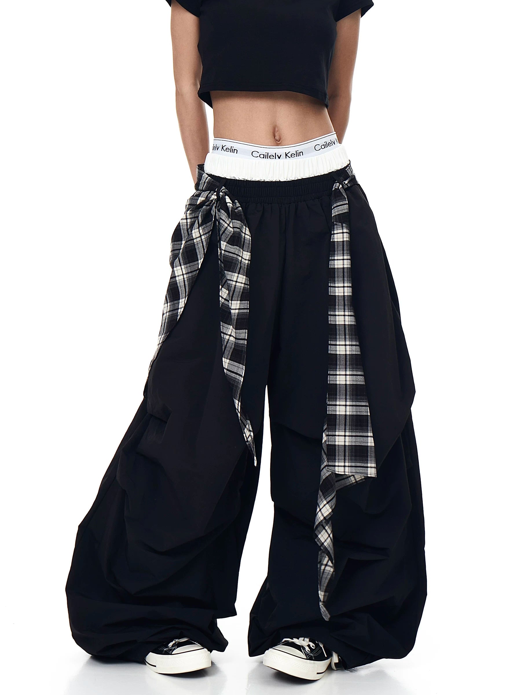 Plaid Shroud Parachute Skirt Pants