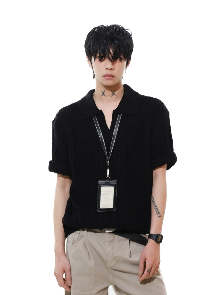 Sandstone Cable Knit Polo Tee