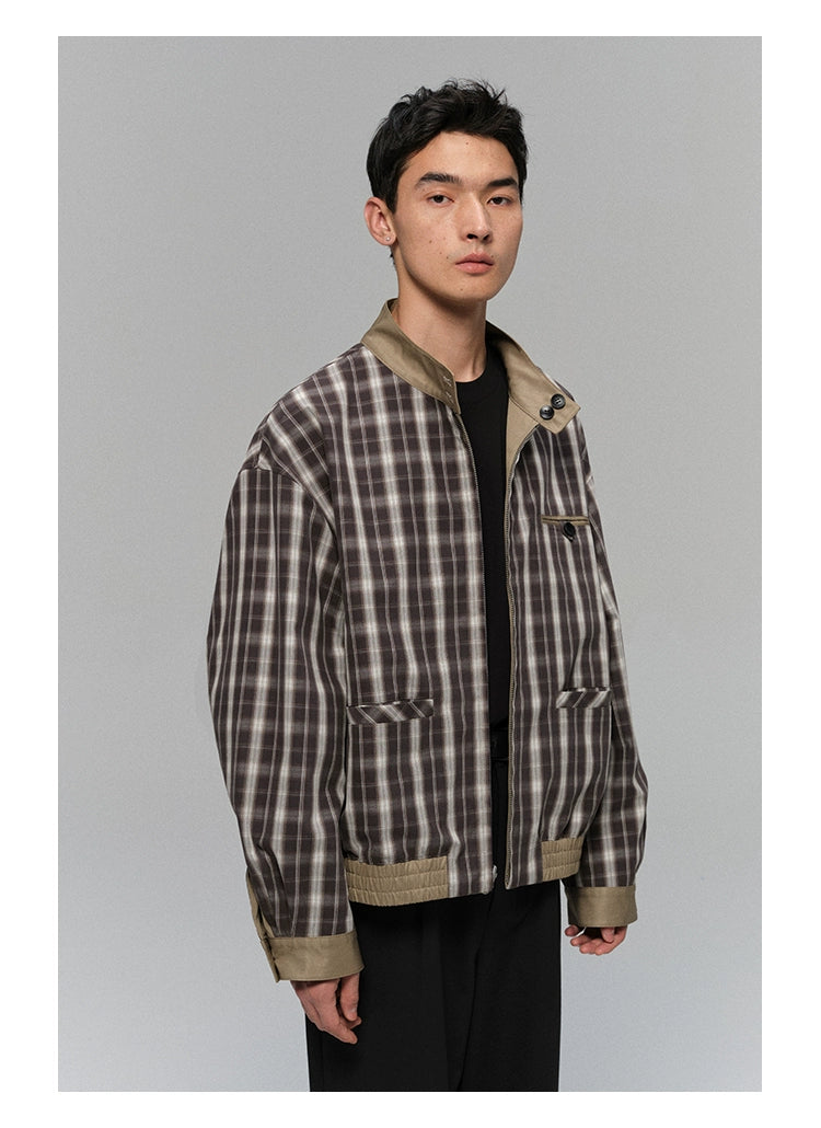 Plaid-Lined Reversible Harrington Jacket