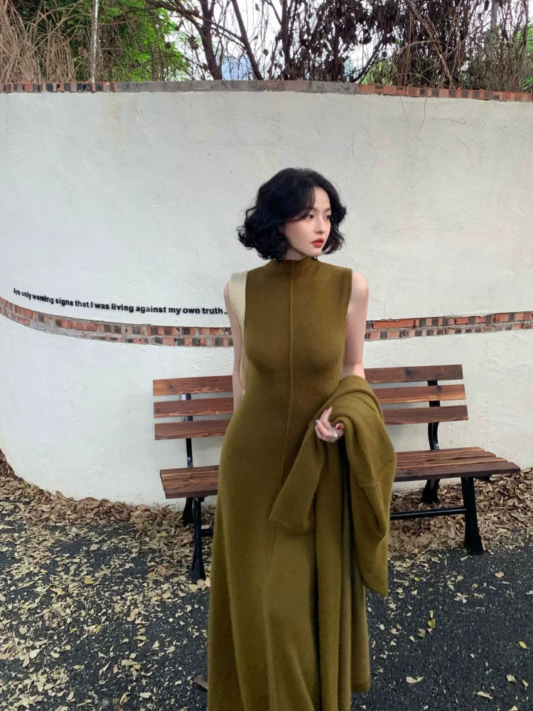 Raccoon Sleeveless Mock Neck Maxi Dress