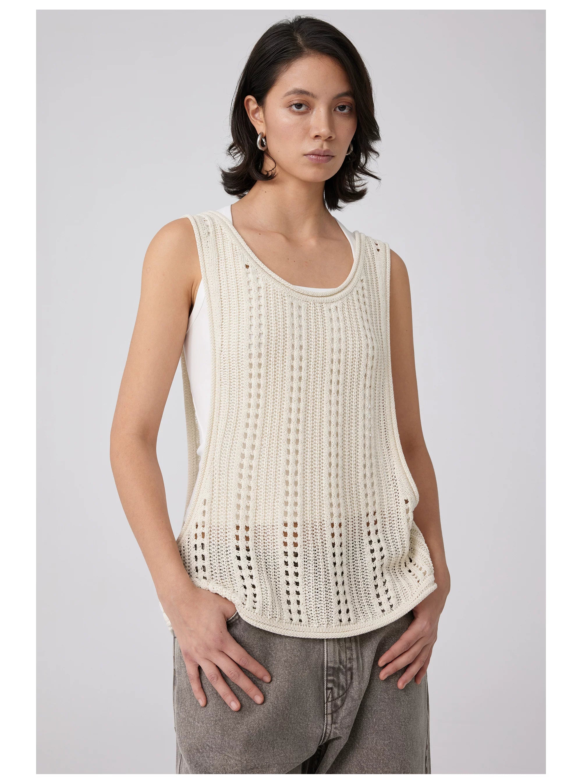Open-Knit Button-Detail Vest