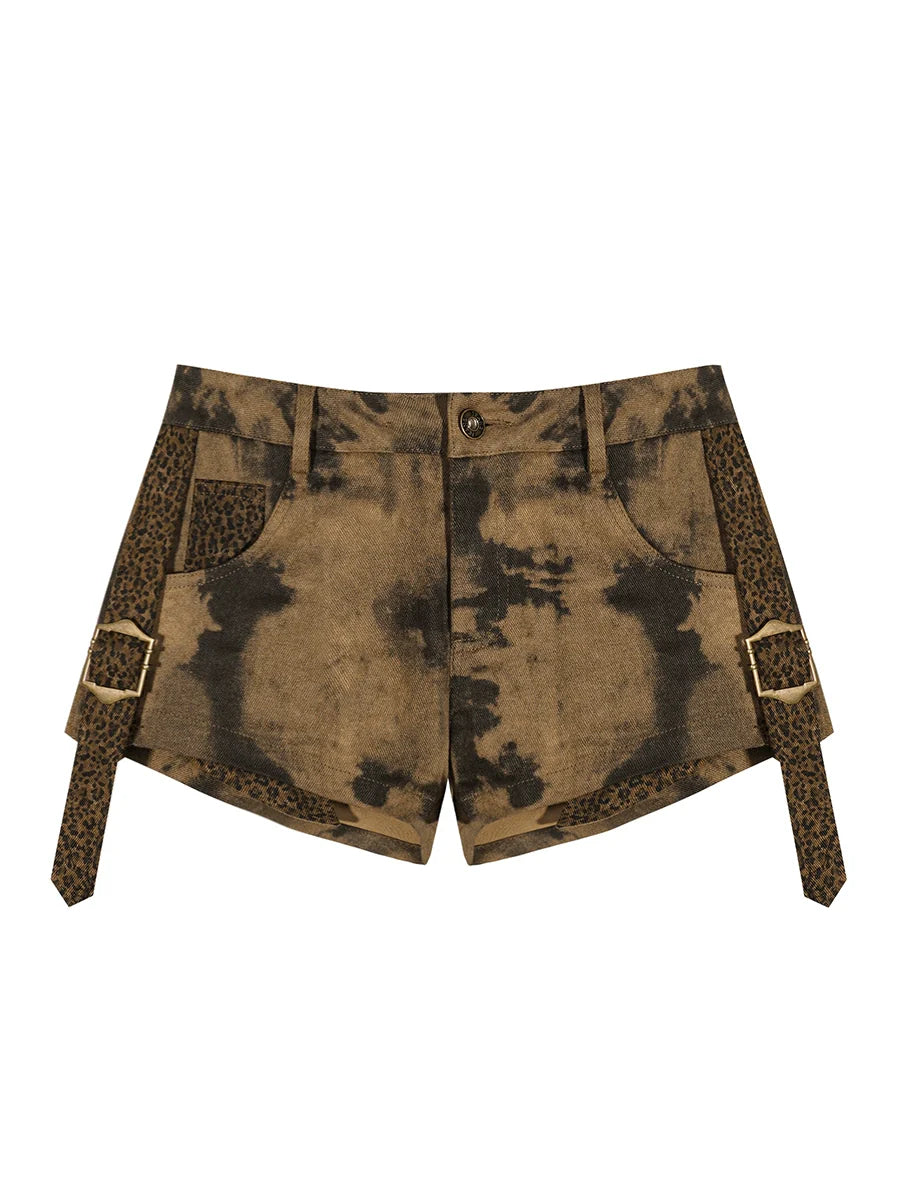 Nico Molly Distressed Leopard-Accent Shorts - Brown/Black (Women's)