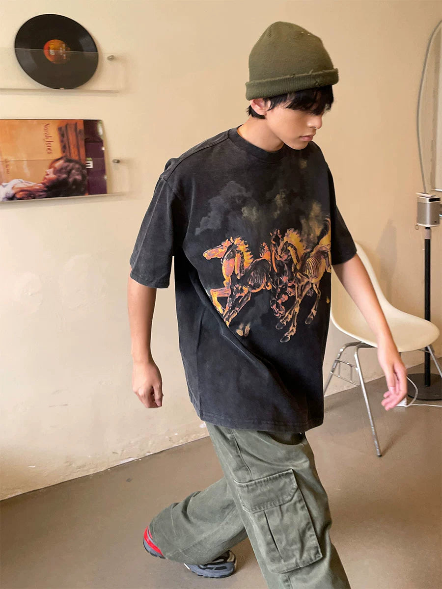 Vintage Horse Print Oversized T-Shirt