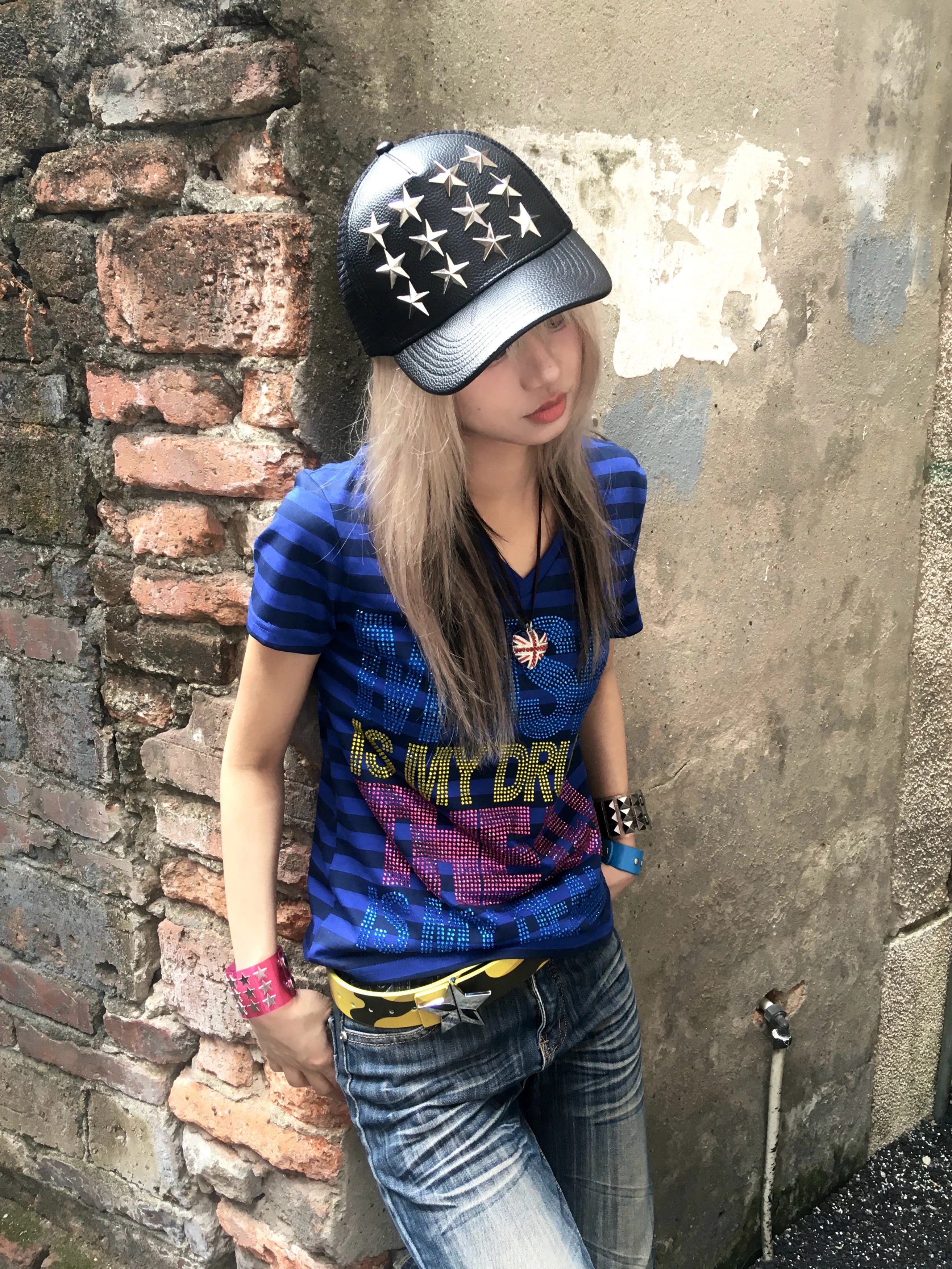 Music Is My Drug Rhinestone Stripe Tee