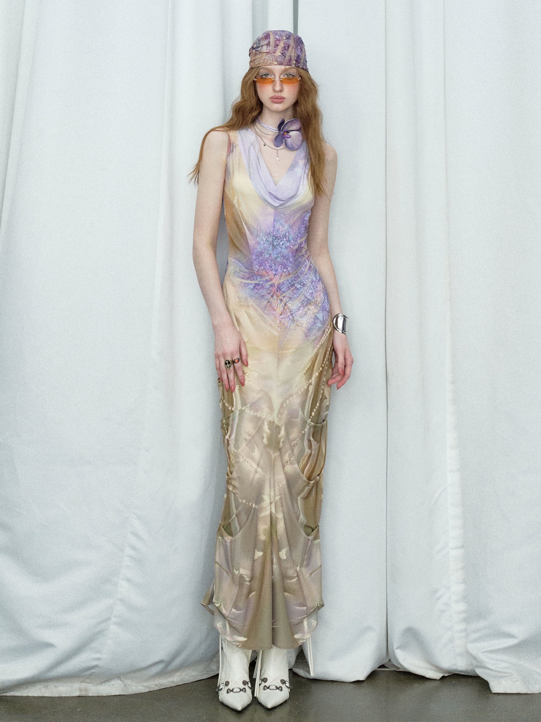 Of Akiva Iridescent Floral Mermaid Gown