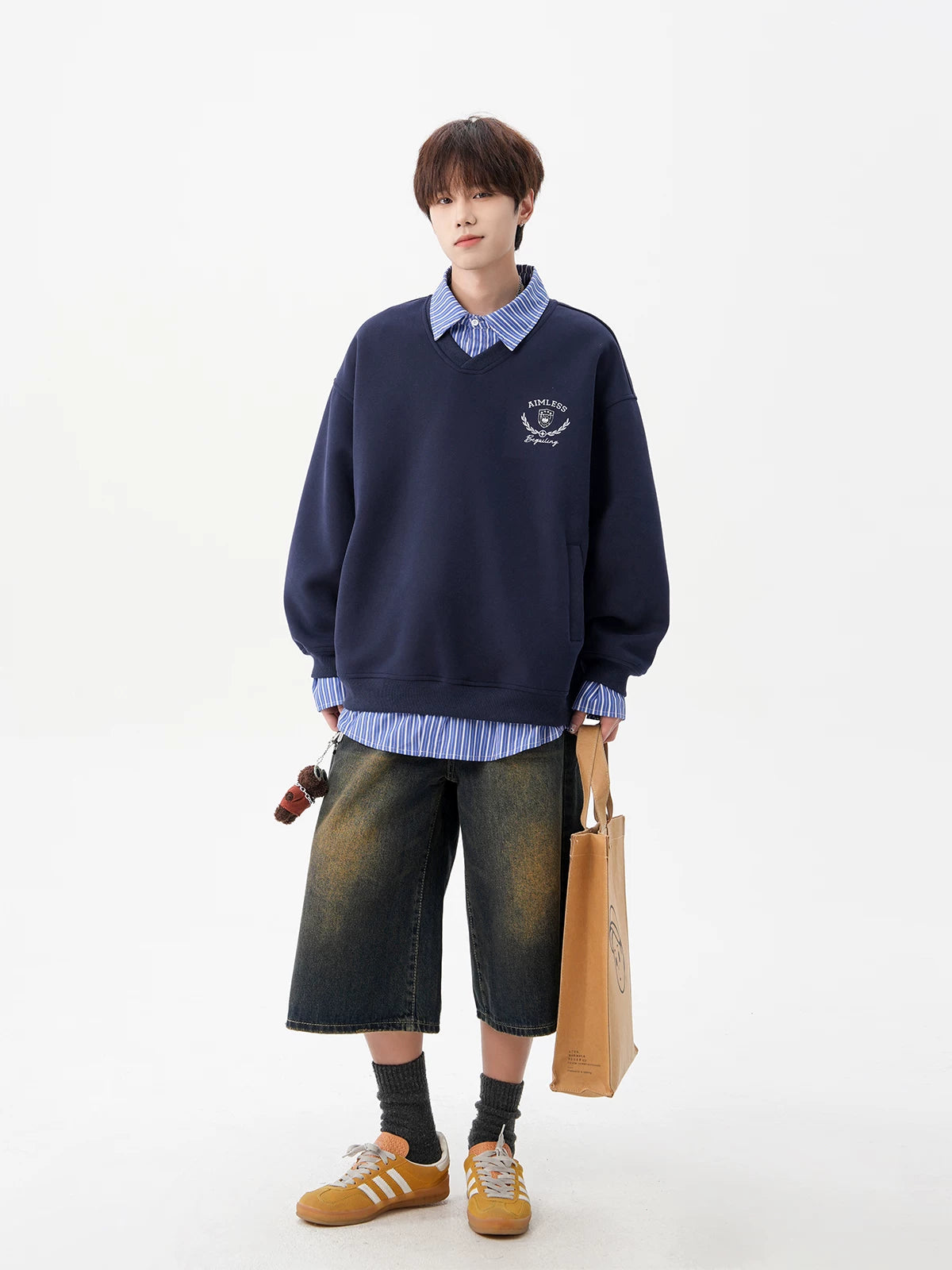 Aimless Crest Layered V-Sweatshirt