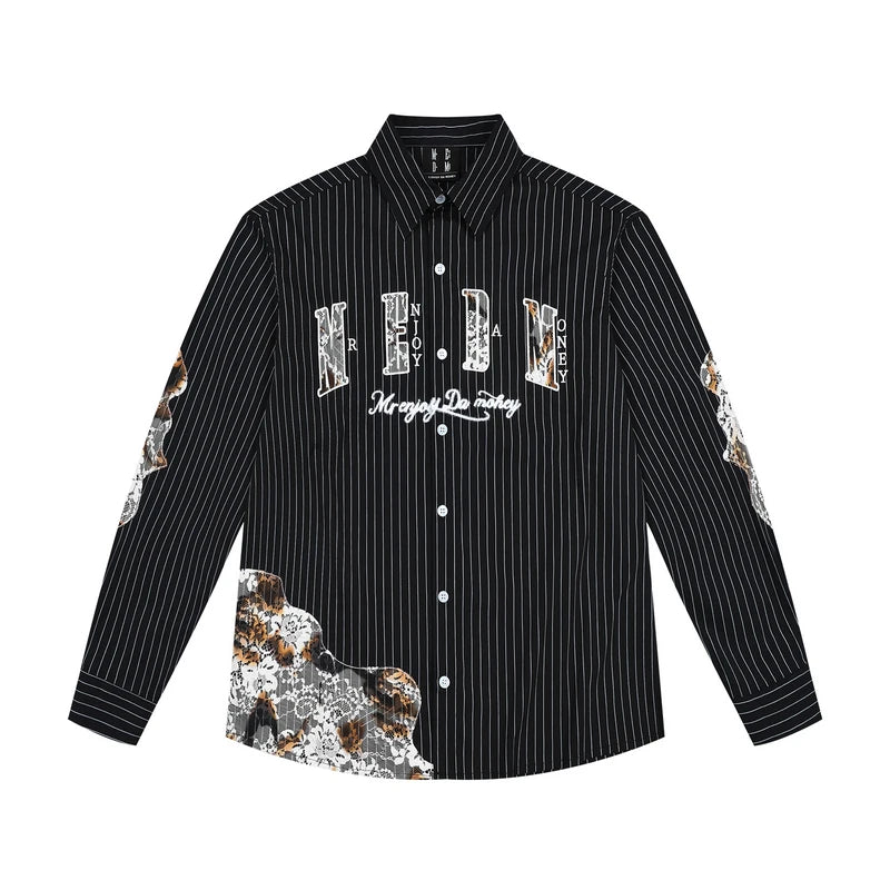 Lace Patchwork Pinstripe Shirt