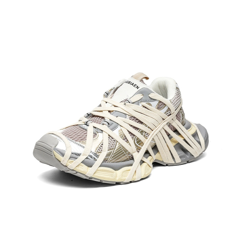 Chunky Futuristic Sneakers with Crisscross Strap Detailing