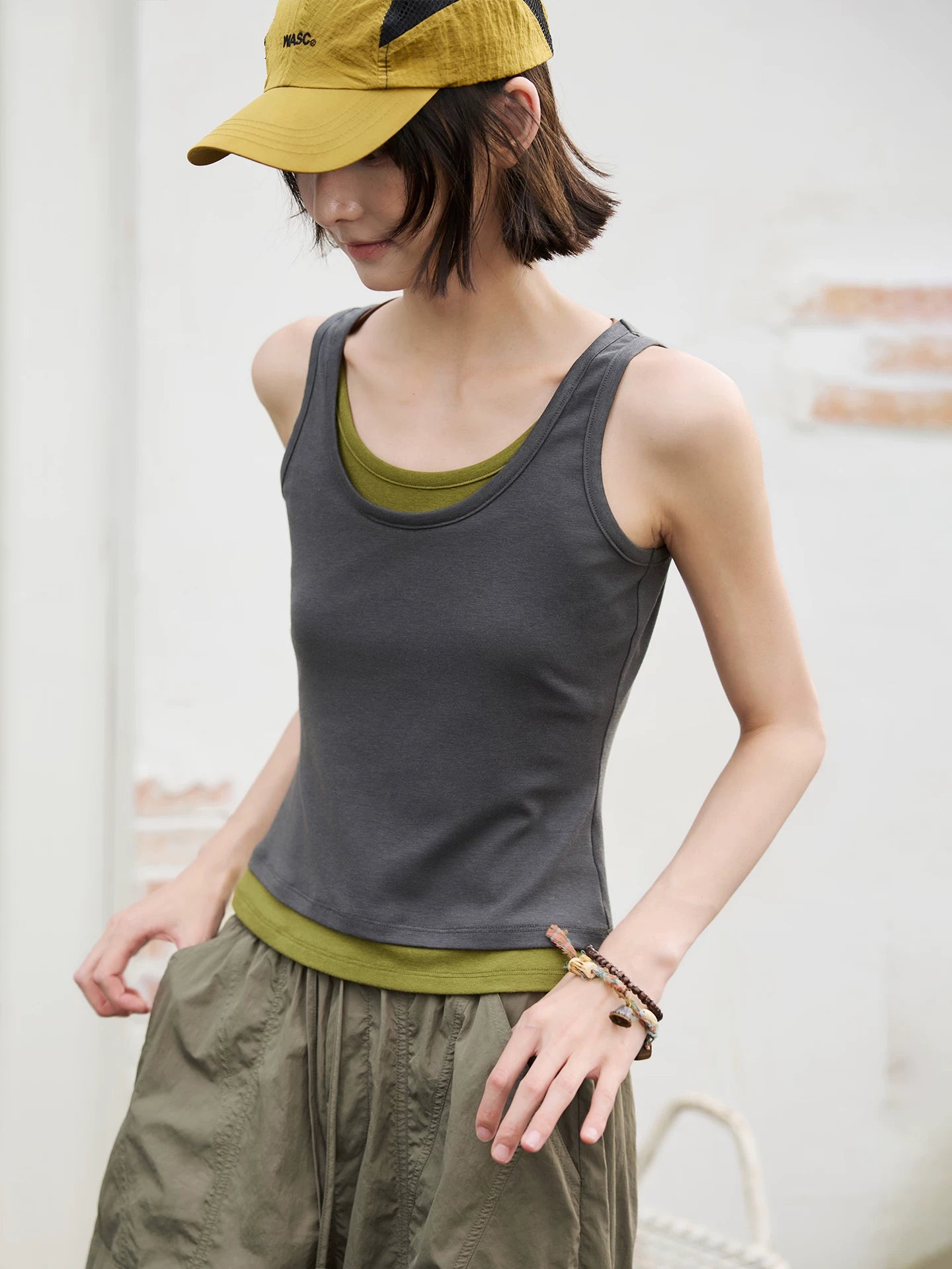 Layered Scoop Neck Fitted Tank Top