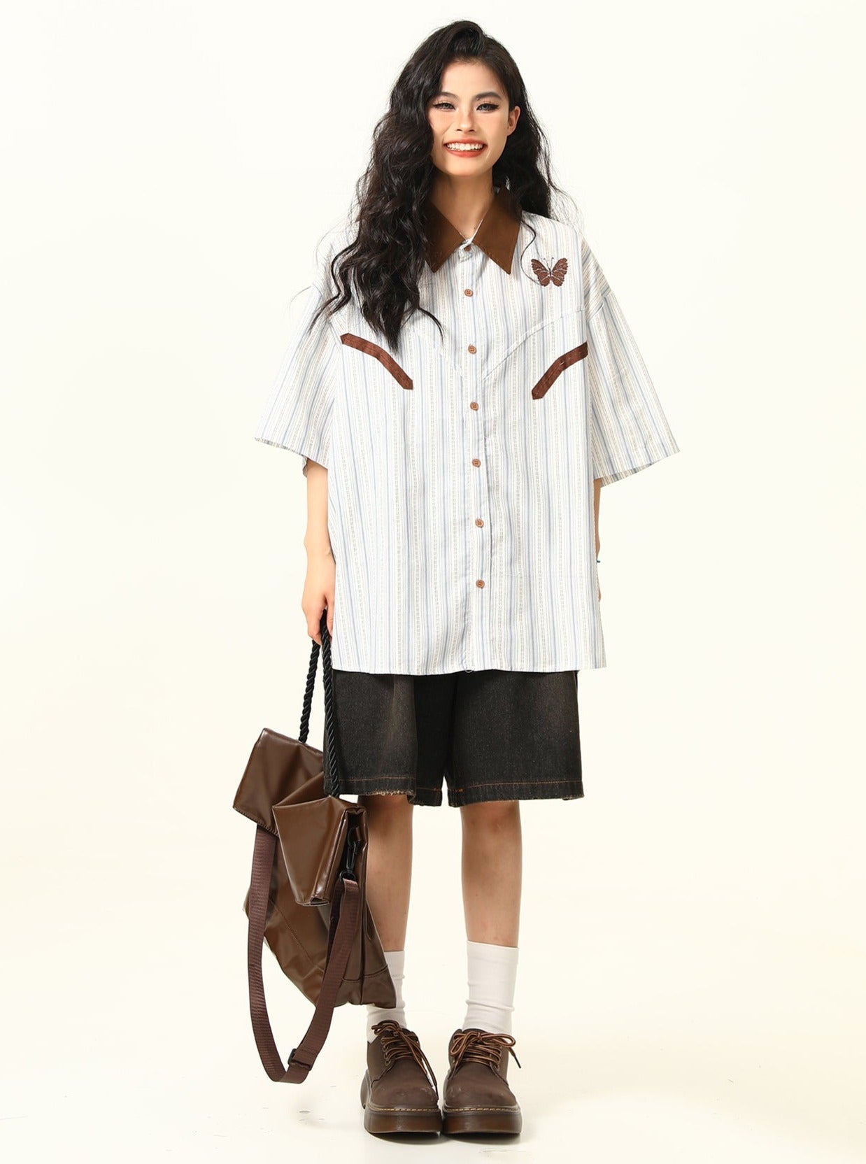 Butterfly Western Stripe Button-Up Shirt